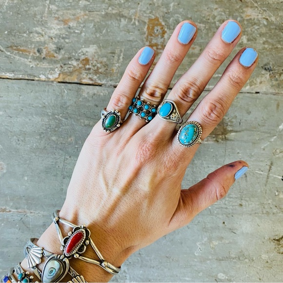 SOLD ♥️ Navajo ♥️ Vintage Sterling Silver & Blue - Green Turquoise Ring - Picture 13 of 13